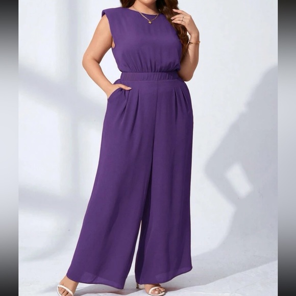 Plus size navy blue wide leg jumpsuit - Picture 6 of 13